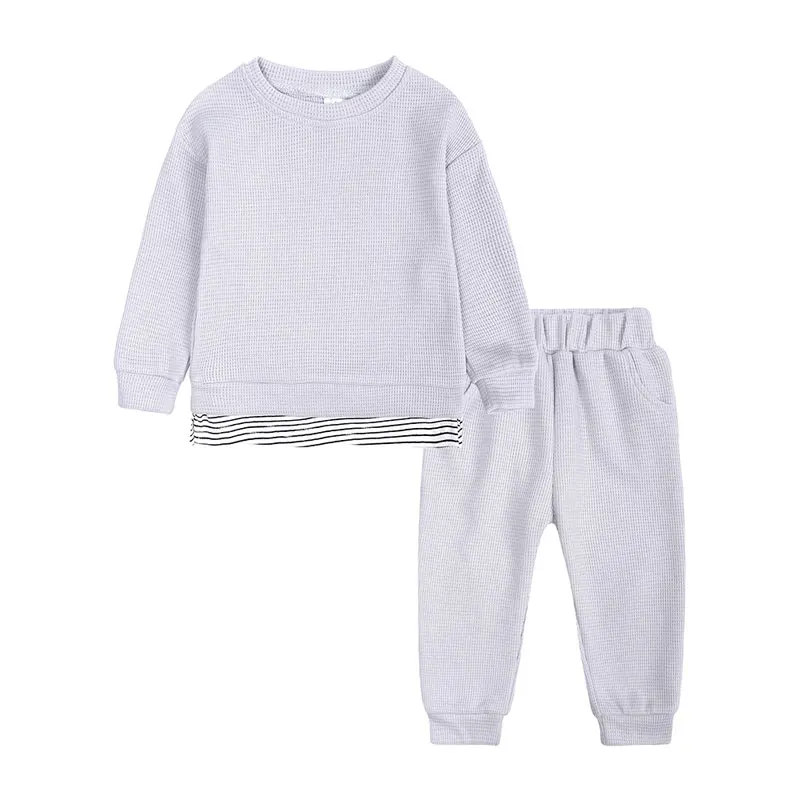 

Spring Autumn Fashion Kids Clothes Solid Color Toddler Boy Clothes Girls Outfits Cotton Long Sleeve Tops+Pant Children Clothing