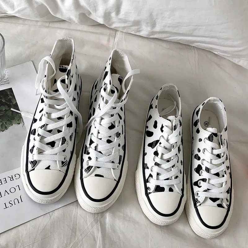 Осенняя Белая обувь Удобная повседневная парусиновая с рисунком коровы и