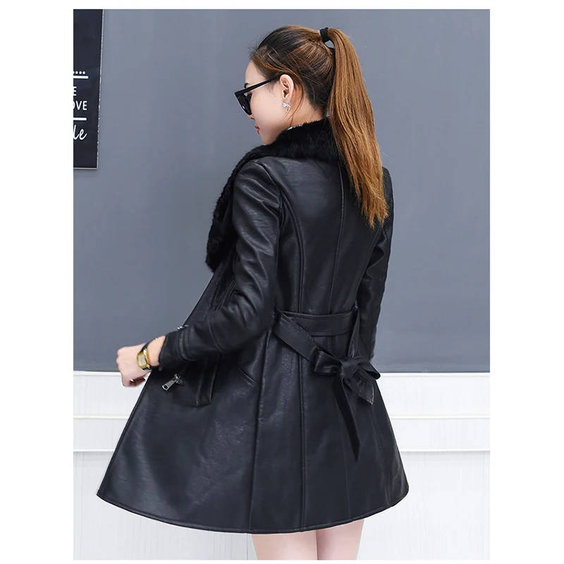 Женская кожаная куртка для зимы 2019 нового размера плюс теплое приталенное