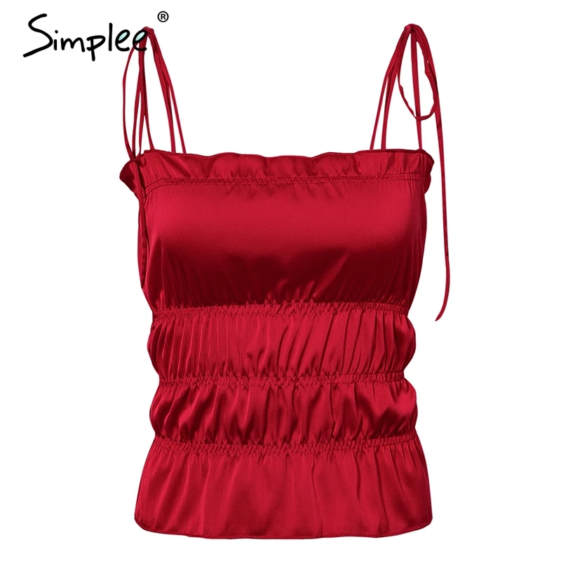 Женская красная майка Simplee привлекательный топ сплошного цвета на бретельках с