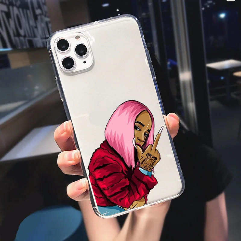 

Make Money Not Friends Kash Afro Black Girl Fundas Phone Case for iPhone 12 Pro Max 11 XS SE 2020 XR X 7 8 6 Plus Silicone Cover