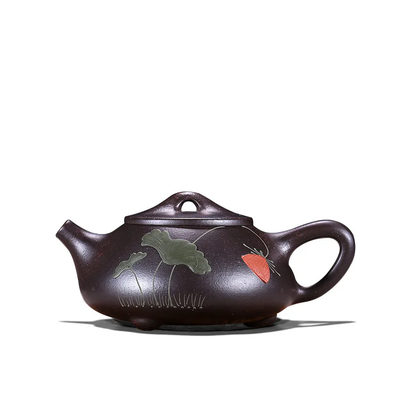 

Исин фиолетовый песок чайник сырой руды черного и золотого цвета песок в виде листка лотоса камень совок, китайский чайный набор кунг-фу при...