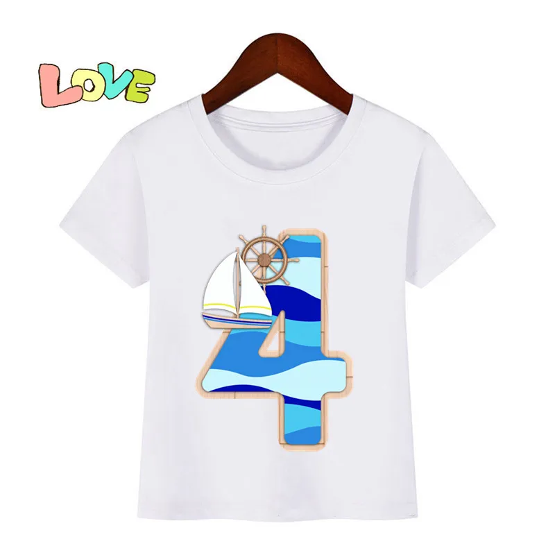 Футболка детская с принтом Лодка крутая тенниска цифрами подарок на день