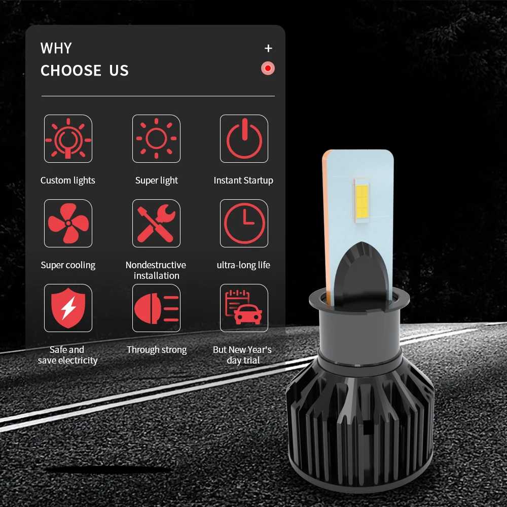 

OKCFTC two pcsH7 led H4 H11 H1 Auto s2 Car Headlight Bulbs 70W 12000LM 6500K for 12V 200M lighting range