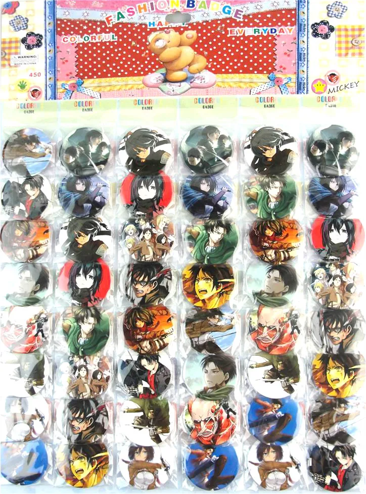 Бесплатная доставка Аниме атака на Титанов Кнопка значок вечерние подарки 45 мм (48