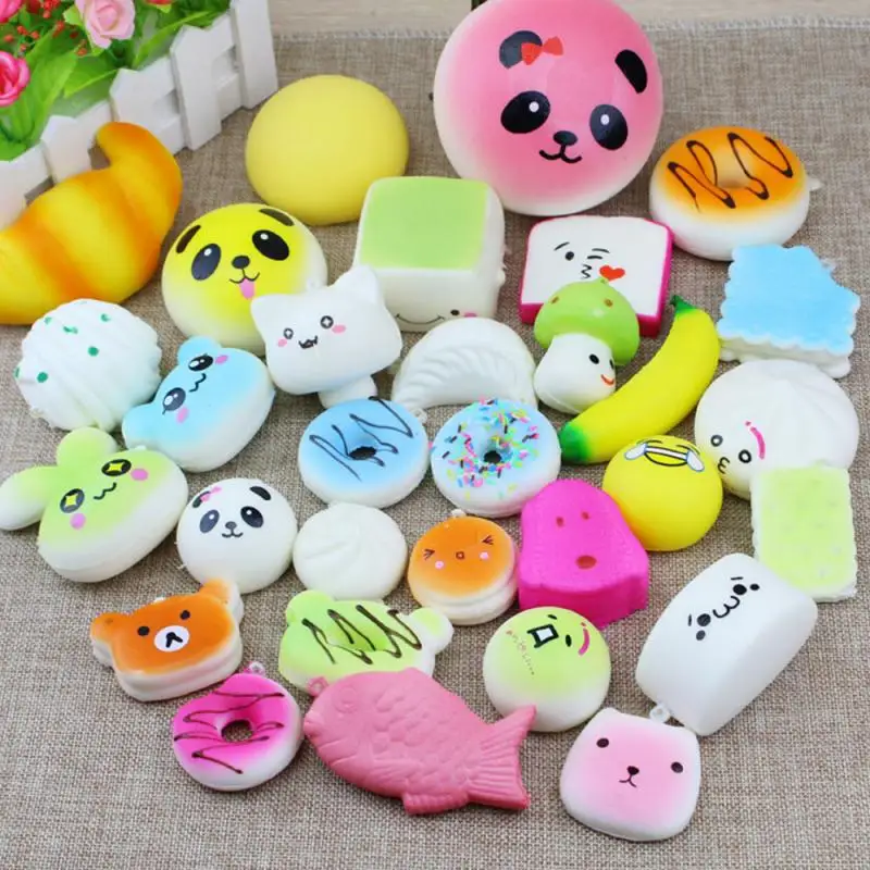 

30/20/10pcs Stress Relief Toy PU Slow Rebound Simulation Cake Bread Donut Set Decompression Toy Squeeze Toys Soft Cute Toy