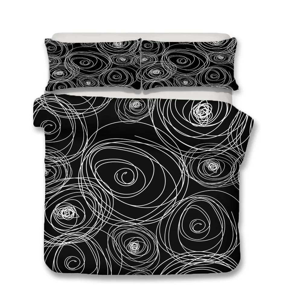 Геометрические покрывала для кровати белая линия Круги Печатные Черные