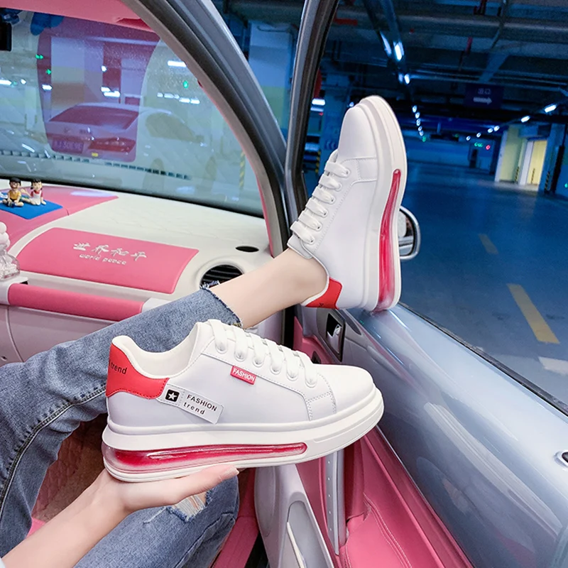 

Hot Women White Sneakers Women's Fashion Vulcanize Shoes High quality HIP HOP Shoes Platform Lace-up running Shoe Streetwear