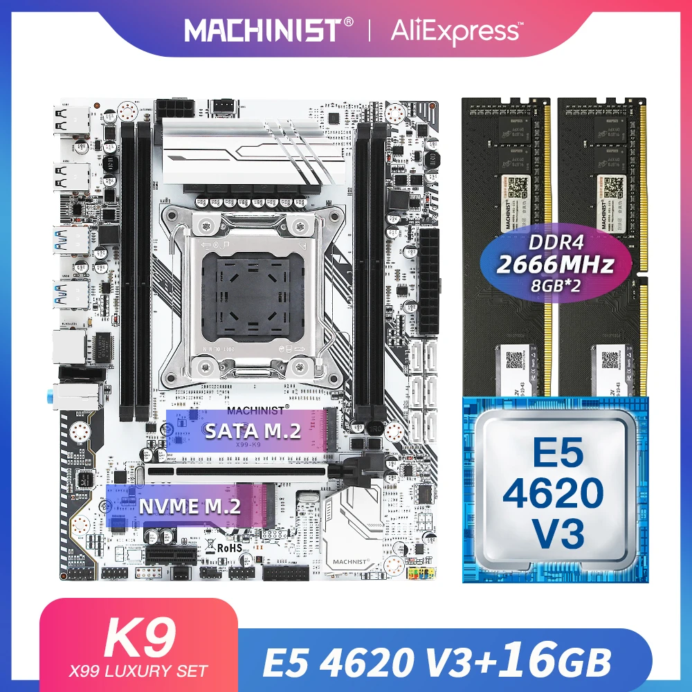 Preise MASCHINIST X99 Motherboard LGA 2011-3 Set Kit Mit Intel Xeon E5 E5 4620 V3 Prozessor 16G(2*8) DDR4 2666MHZ RAM M.2 NVME X99-K9