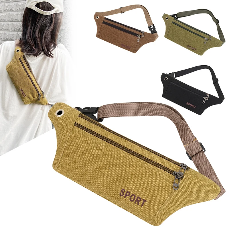 

Canvas Waist Bag Waterproof Running Bag Outdoor Sports Belt Bag Bicycle Riding Mobile Phone Waist Pack Fitness Gym Belt Bag