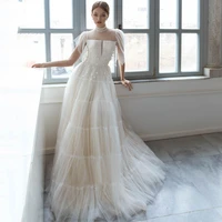 eightree white applique wedding dress elegant high neck boho backless short sleeves dress glitter evening prom gowns custom size