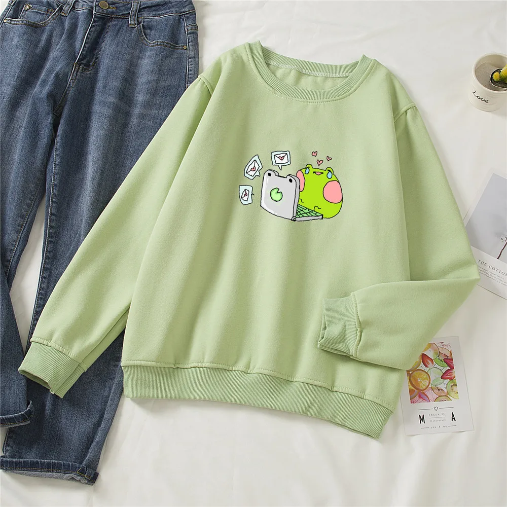 Cute Sweet Frog Sweatshirt Soft Funny Graphic Hoodies Cotton Aesthetic Harajuku Womens Hoodie Tops Kawaii Sweetshirt for Girls