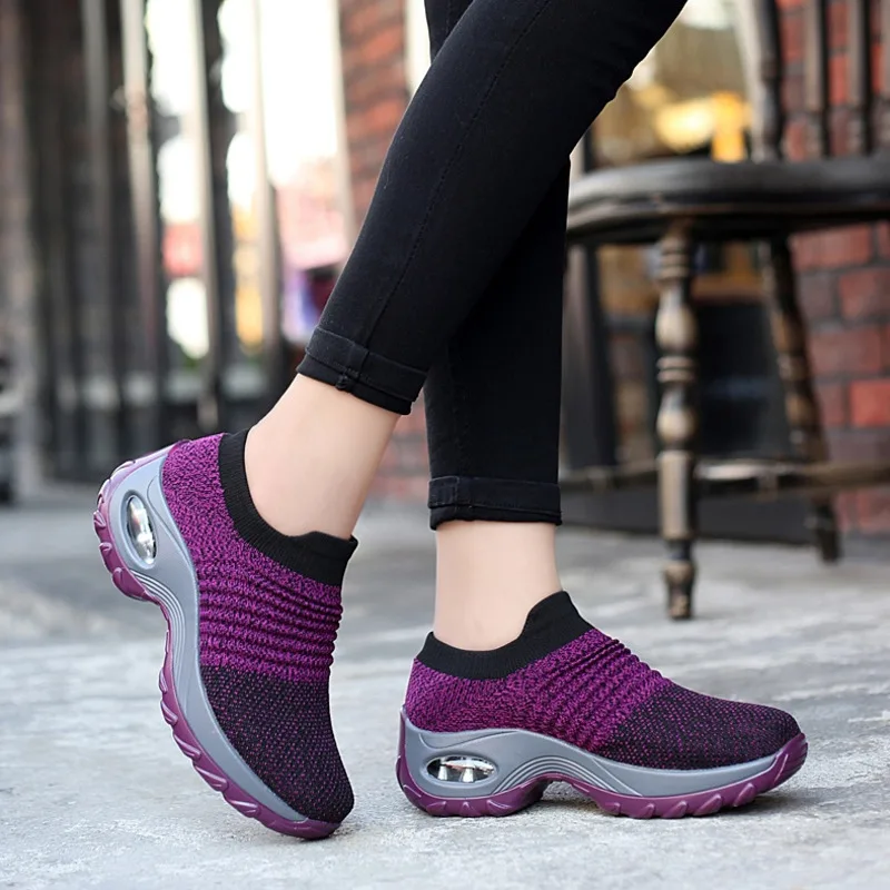 

Women Sneakers Fashion Spring Autumn Platform Shoes Woman Lady Flats Casual Thick Bottom Black Shoes Sock Slip On Dance Shoes