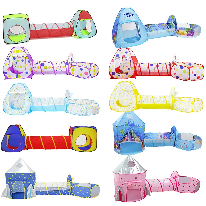

3 In 1 Kids Play Tent Ocean Unicorn Balls Pit Pool Playpen Tunnel Play House Castle Foldable Tents for Children Girls Gifts