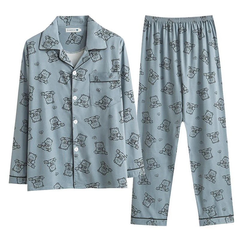 CAIYIER Winter Long Sleeve Pajamas Set For Men Casual Striped Male Nightwear Leisure Elastic Waist Outwear Home Clothing L-3XL