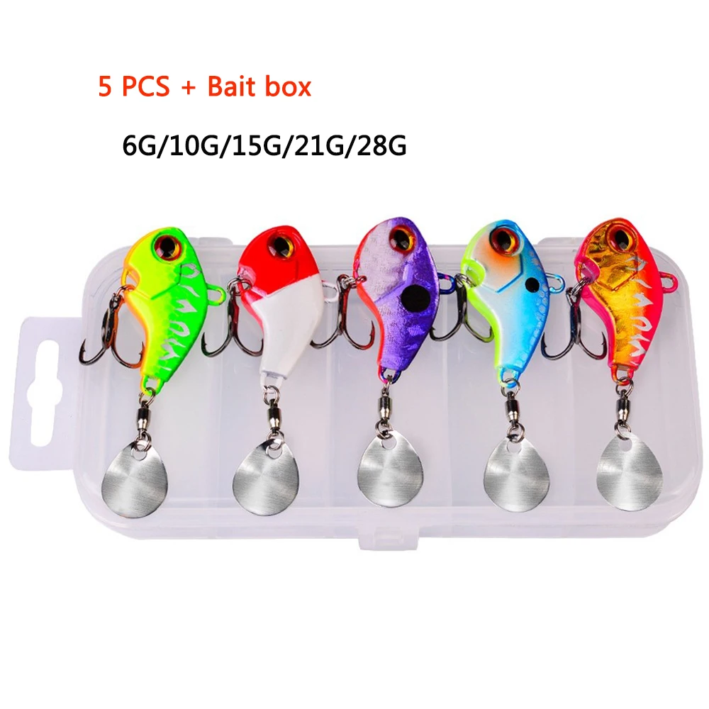 

5 PCS Fishing Lure Long Cast VIB Bait Spinner Spoon Fishing Lures for Pike Bass Trout Treble Hook Artificial Lure Fishing Baits