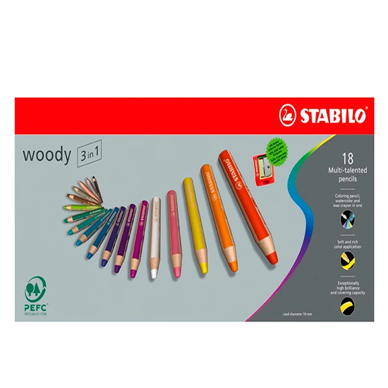 

STABILO woody 3-в-1 набор цветных карандашей 18 шт