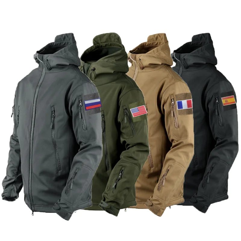 

Military Shark Skin Soft Shell Winter Camouflage Jacket Men Tactical Windproof Waterproof Army Combat Fleece Hooded Bomber Coats