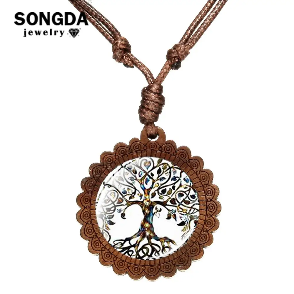 SONGDA Винтаж Древо жизни стеклянный купол деревянная подвеска для ожерелья