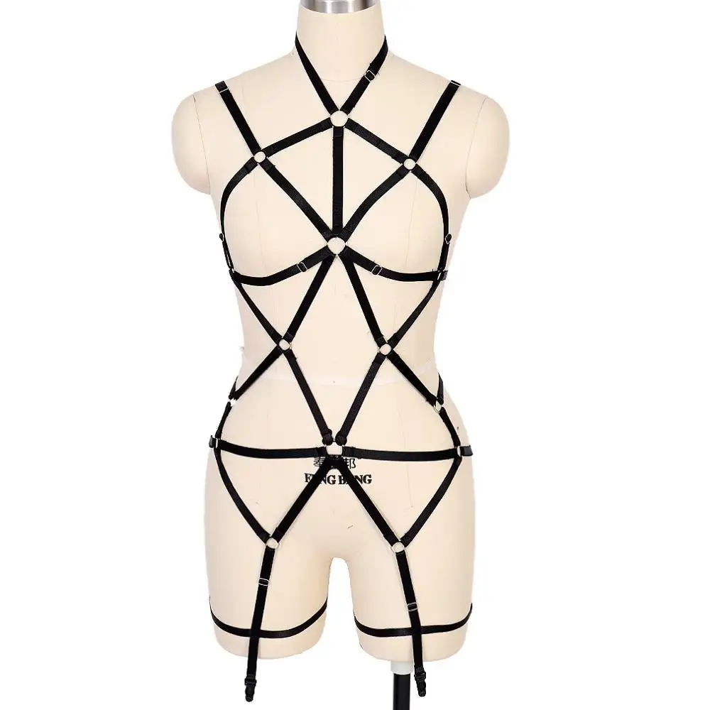Пояс портупея для тела черный комплект женское нижнее белье в стиле панк и готика