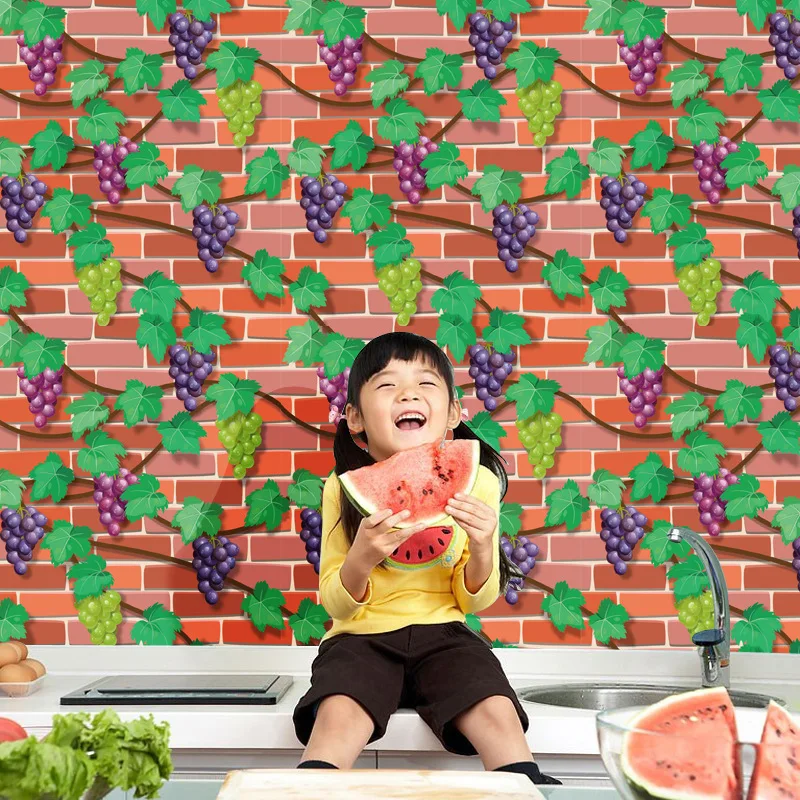 

Self Adhesive Wallpaper 3d Grape Vine Brick Wall Paper Home Decor Living Room Bedroom Restaurant Bar Background Wall Decoration