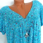 Блузка женская с коротким рукавом, размера плюс туника с V-образным вырезом и цветочным принтом, Элегантная Модная рубашка, 5xl, лето 2021