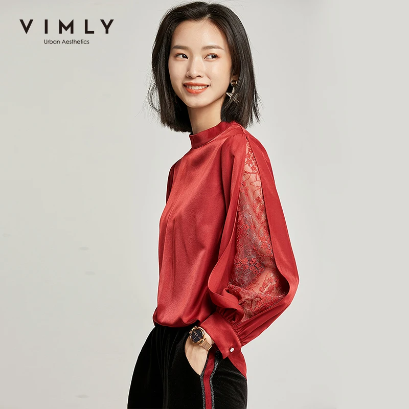 Vimly 2020 летняя Офисная Женская Элегантная блузка с рукавами фонариками модная