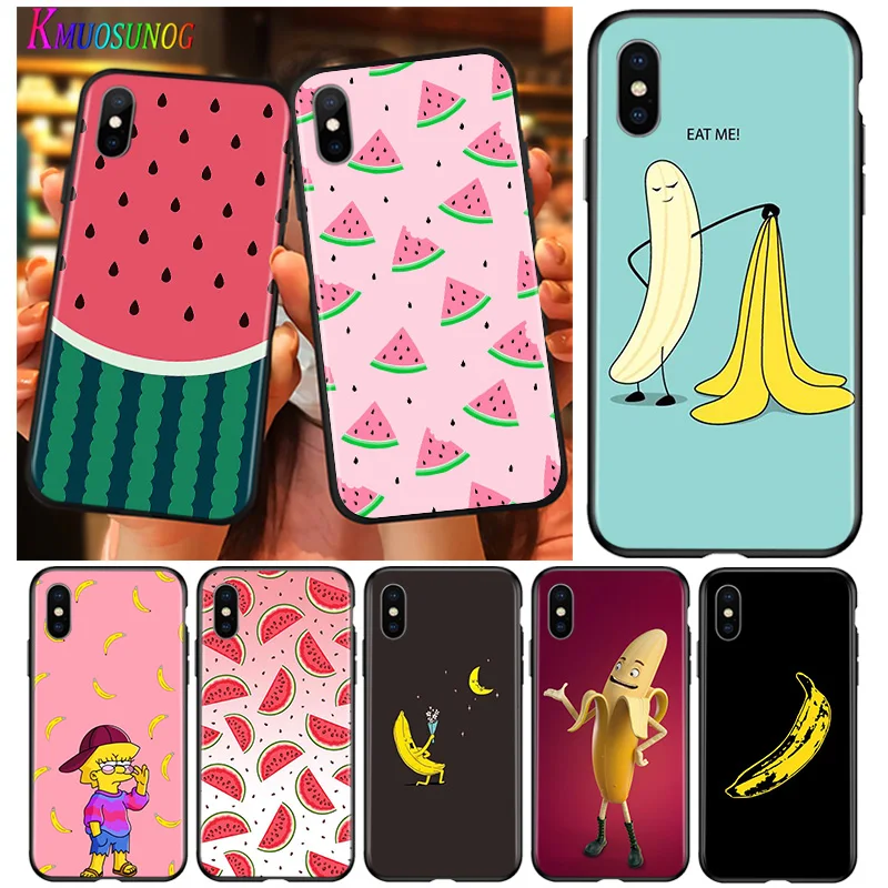 

Bright Black Cover watermelon banana For iPhone 2020 11 Pro XS Max XR X 8 7 6 6S Plus 5 Phone Case