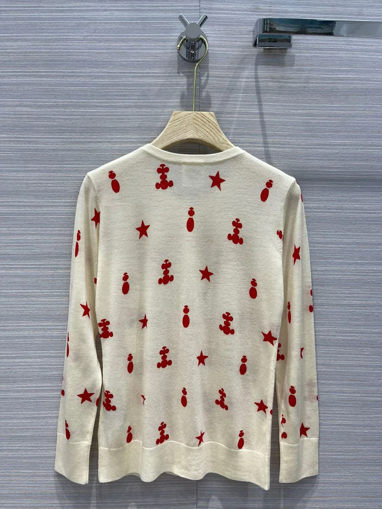 

2021 Women's clothing new leisure commuter twist tassel five-pointed star printed wool cardigan in early spring