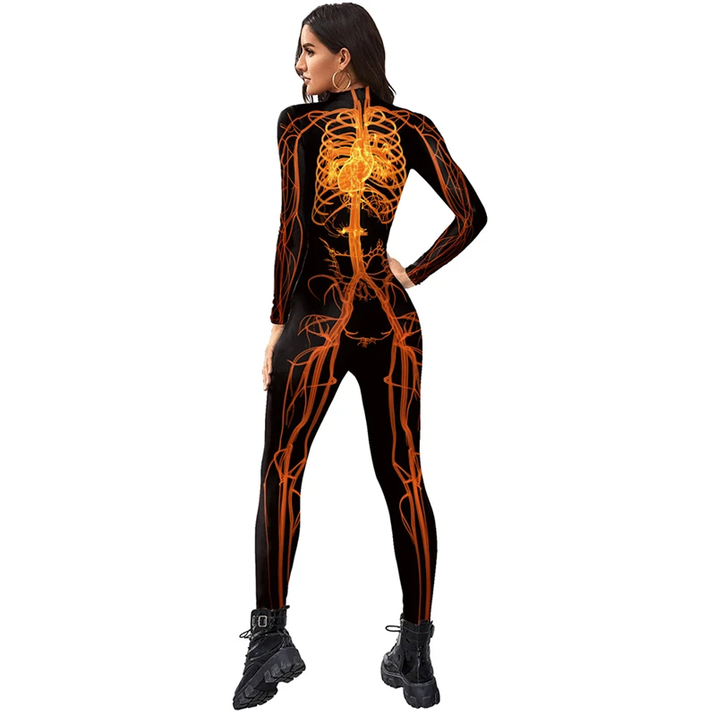 Halloween 2022 Unisex Jumpsuit Human Meridian Digital Printing Funny Skinny Carnival Party Stage Performance Suit |