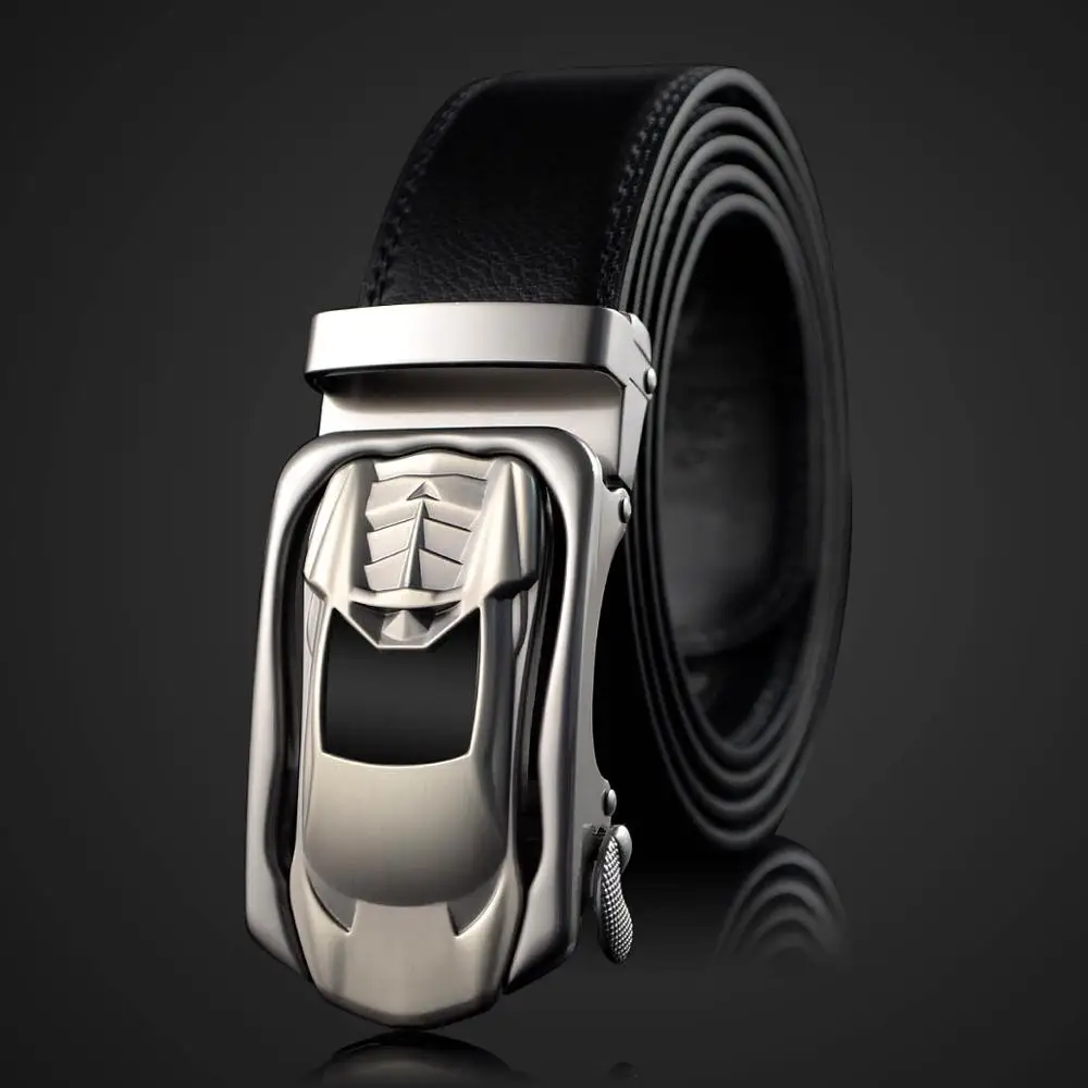 Мужской ремень COWSTAR черный из натуральной кожи с автоматической пряжкой ширина 3 5