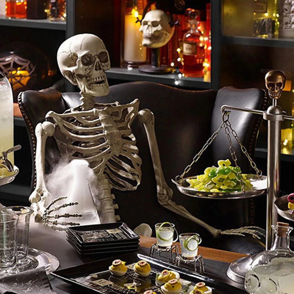 Хэллоуин белый шарнирный Скелет страшный череп реквизит Модель Фигурки | Украшения своими руками для вечеринки -1005001562924076