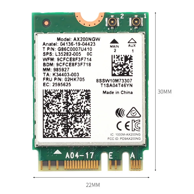 M.2 Wifi 6 Intel AX200 2974 / Bluetooth 5, 0 Wlan 802.11ax MU-MIMO NGFF Wi-Fi  AX200NGW Windo