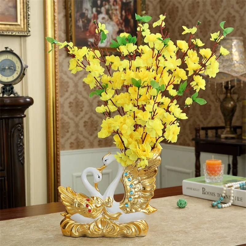 Позолоченный Лебедь свадебный подарок керамическая ваза украшения Декор для