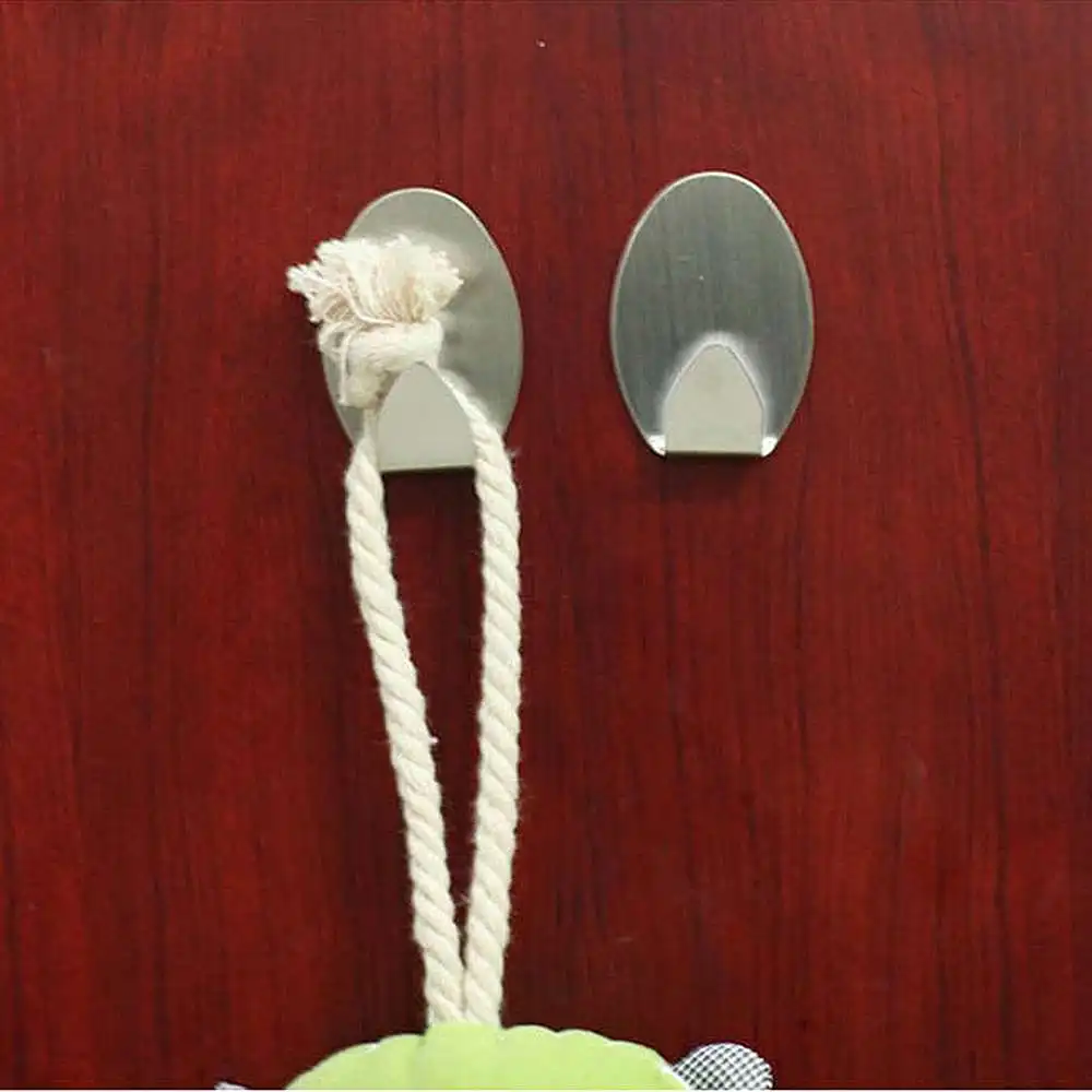 

10PCS Silver Self Adhesive Hooks Home Kitchen Wall Door Stainless Steel Holder Hook Hanger Bathroom Door Hooks