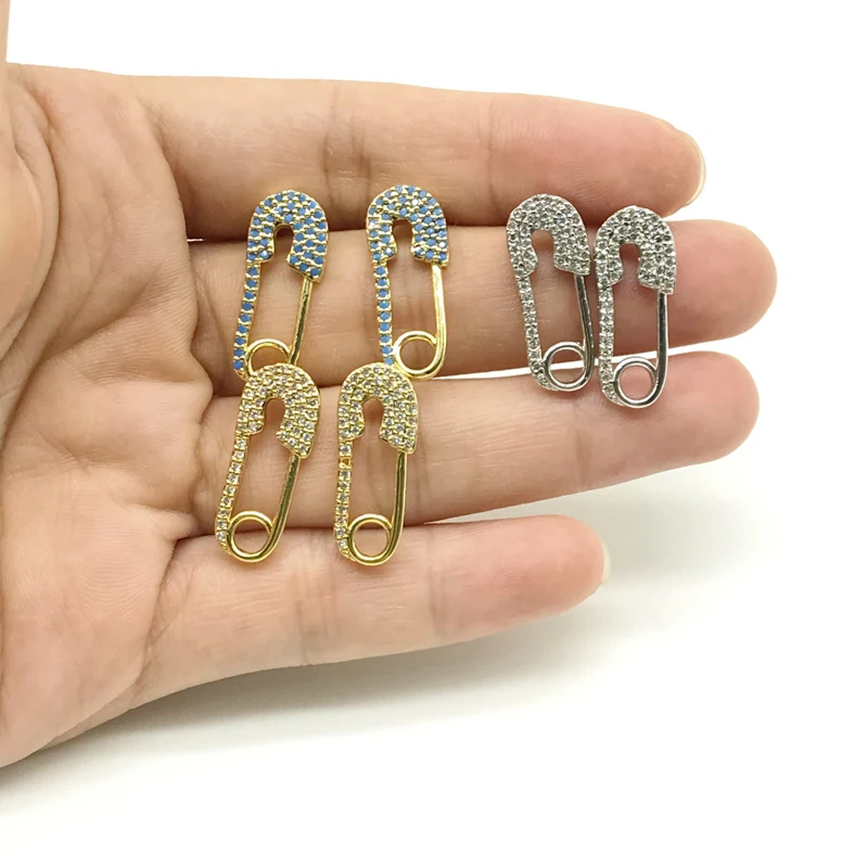 

5pairs/lot Gold Filled Cubic Paved Safety Pin Stud Earrings Jewelry For Girl Gift