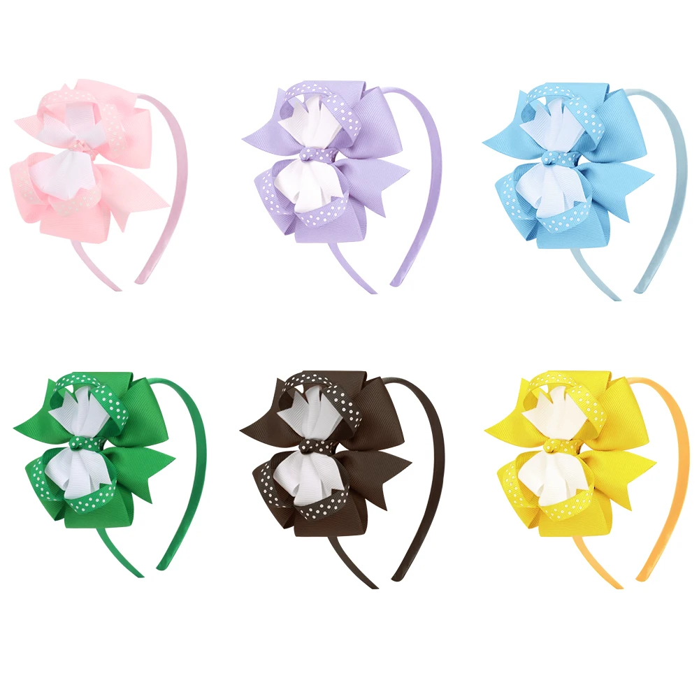 

6PCS/LOT Neon Color Bows Hairbands Handmade Ribbon Hair Bands Bow Children Hair Accessories For Baby Girls Chirdren Headbands
