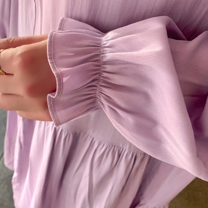 

High Quality Spring New Korean Temperament French A-line Fairy Super Gentle Wind Dress Petal Sleeve Mid Robe Vestidos De Mujer