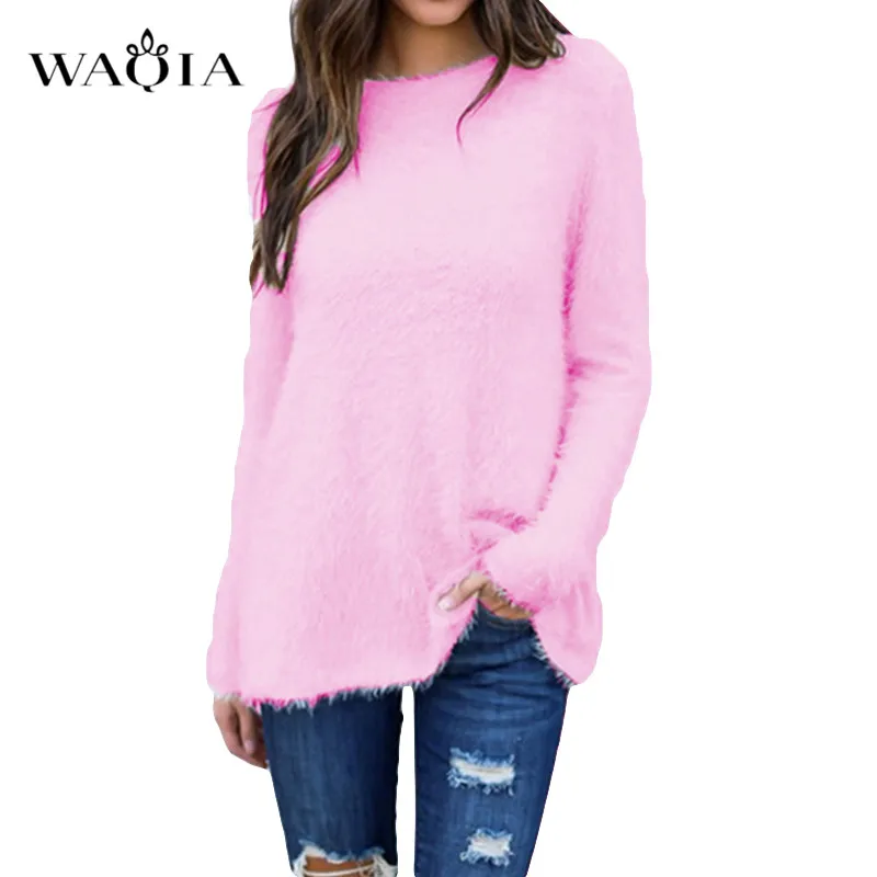Pullovers 2019 Autumn Winter Women O-Neck Sweater Loose Knitted Ladies Female Plus Size Casual Solid Color Plush | Женская одежда