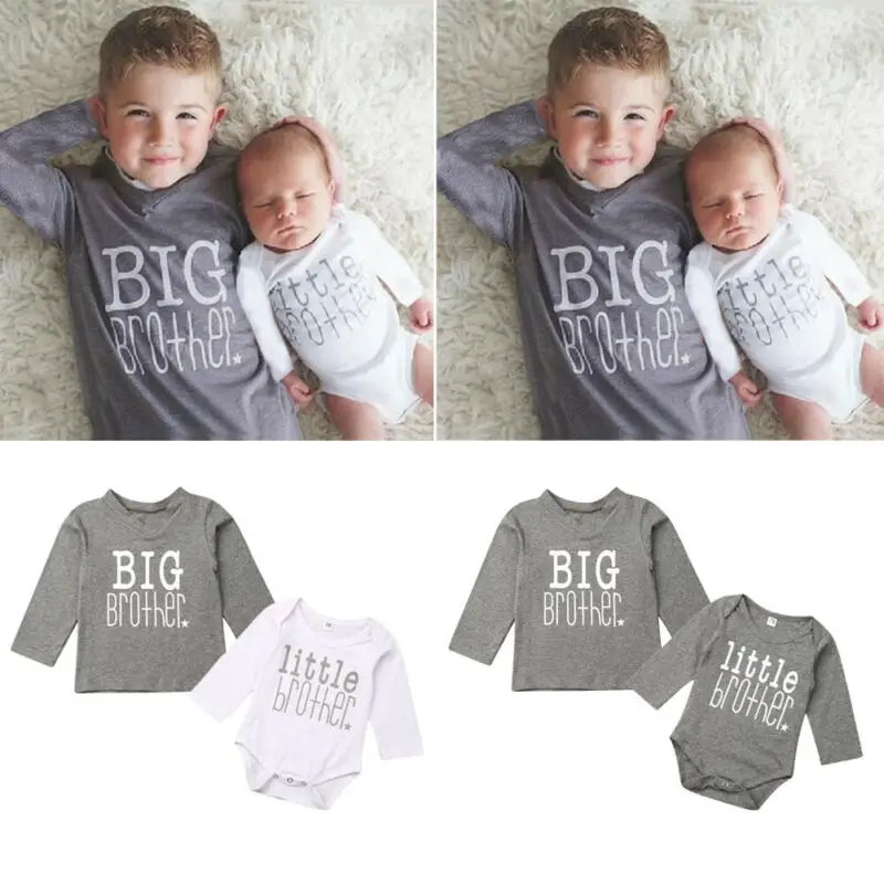 

Pudcoco Big & Little Brother Baby Boys Romper Kids T-shirt Tee Matching Set Long Sleeve Letter Print Cotton Clothes