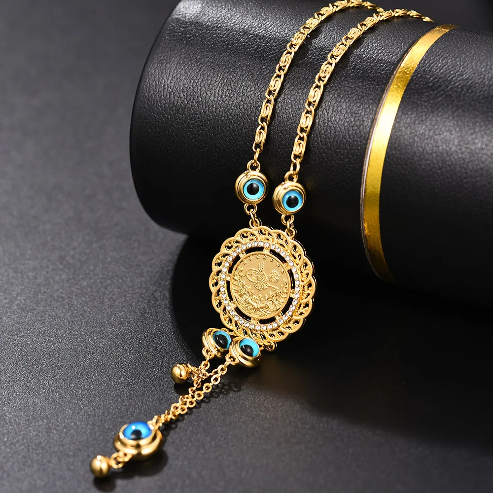 Новые модные золотые турецкий голубой глаз Фатима ладони Necklac для женщин