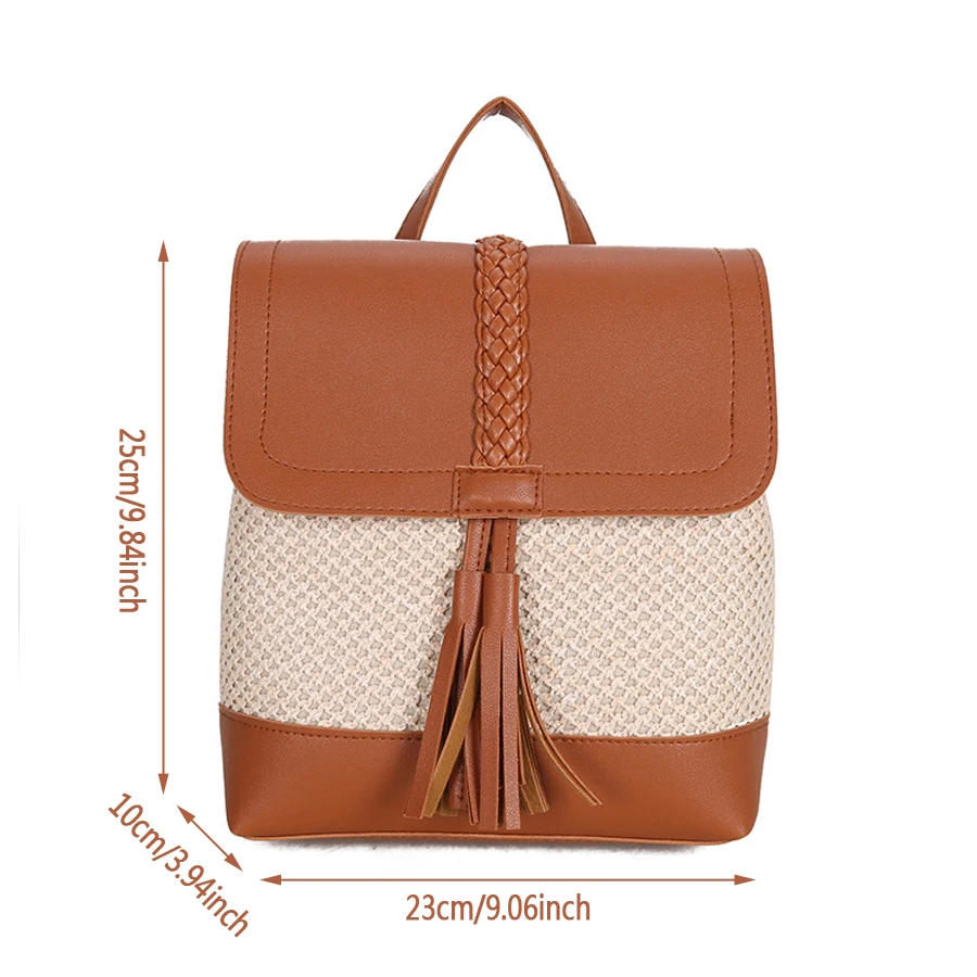 

Casual Tassel Backpacks Ladies Stitching Color Straw Woven Shoulder Bags Fashion Summer Beach Backpack Ladies Straw Handbag 2021