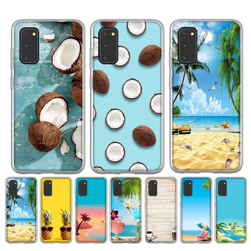 

Fruit Coconut Summer Blue Sky TPU Silicone Case For Samsung Galaxy A72 A52 A42 A32 A22 A12 A70S A50S A40S A30S A21S Cover
