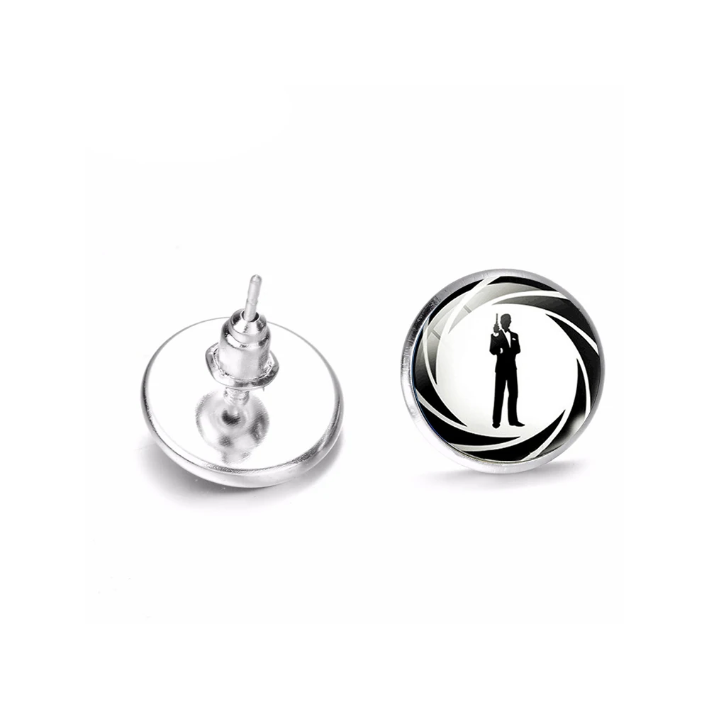 Мужские серьги-гвоздики в стиле панк минимализм черные белые Джеймс Бонд 007 узор