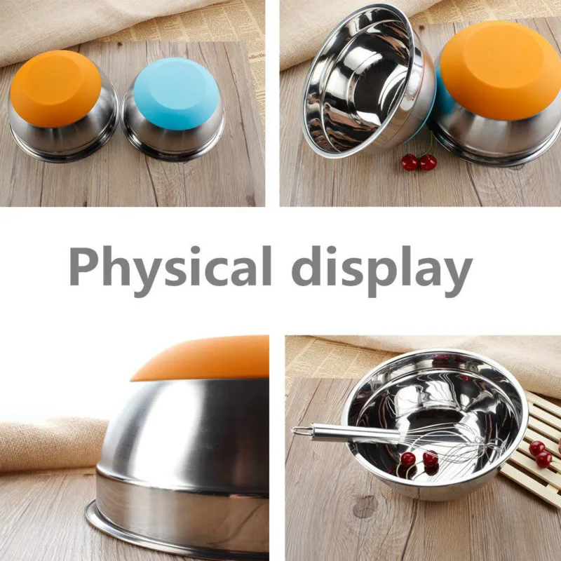 1 шт. миски для смешивания из нержавеющей стали Нескользящие с силиконовым дном