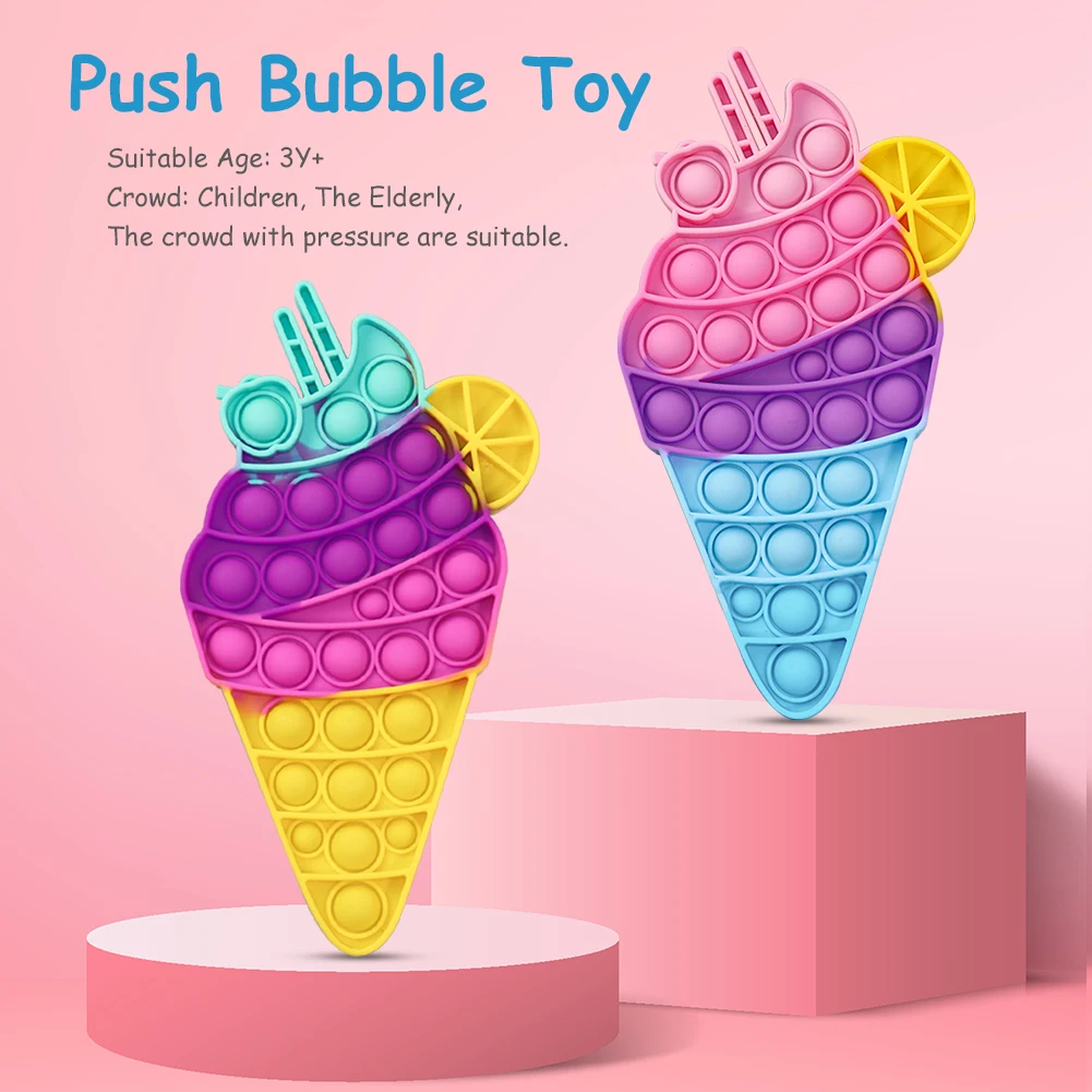 

New Rainbow Ice Cream Silicone Push Bubble Sensory Fidget Toy Reliever Stress For Adult Children Kids Autism Antistress Toy Gift