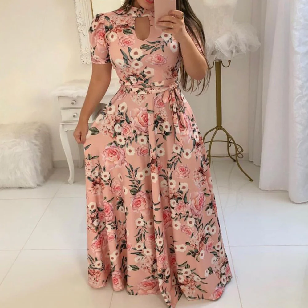 Летнее платье с цветочным принтом Для женщин макси 2020 элегантные Высокая Талия