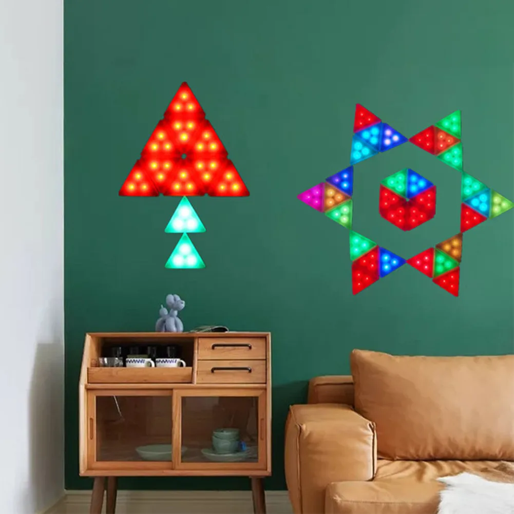 

Треугольные светильники для шкафа RGB с дистанционным управлением, дизайн «сделай сам», 13-цветный сенсорный приглушаемый ночник для шкафа, н...