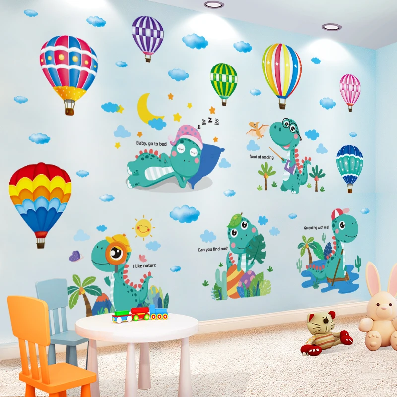 

[shijuekongjian] Dinosaur Animals Wall Stickers DIY Hot Air Balloons Mural Decals for Kids Rooms Baby Bedroom Home Decoration