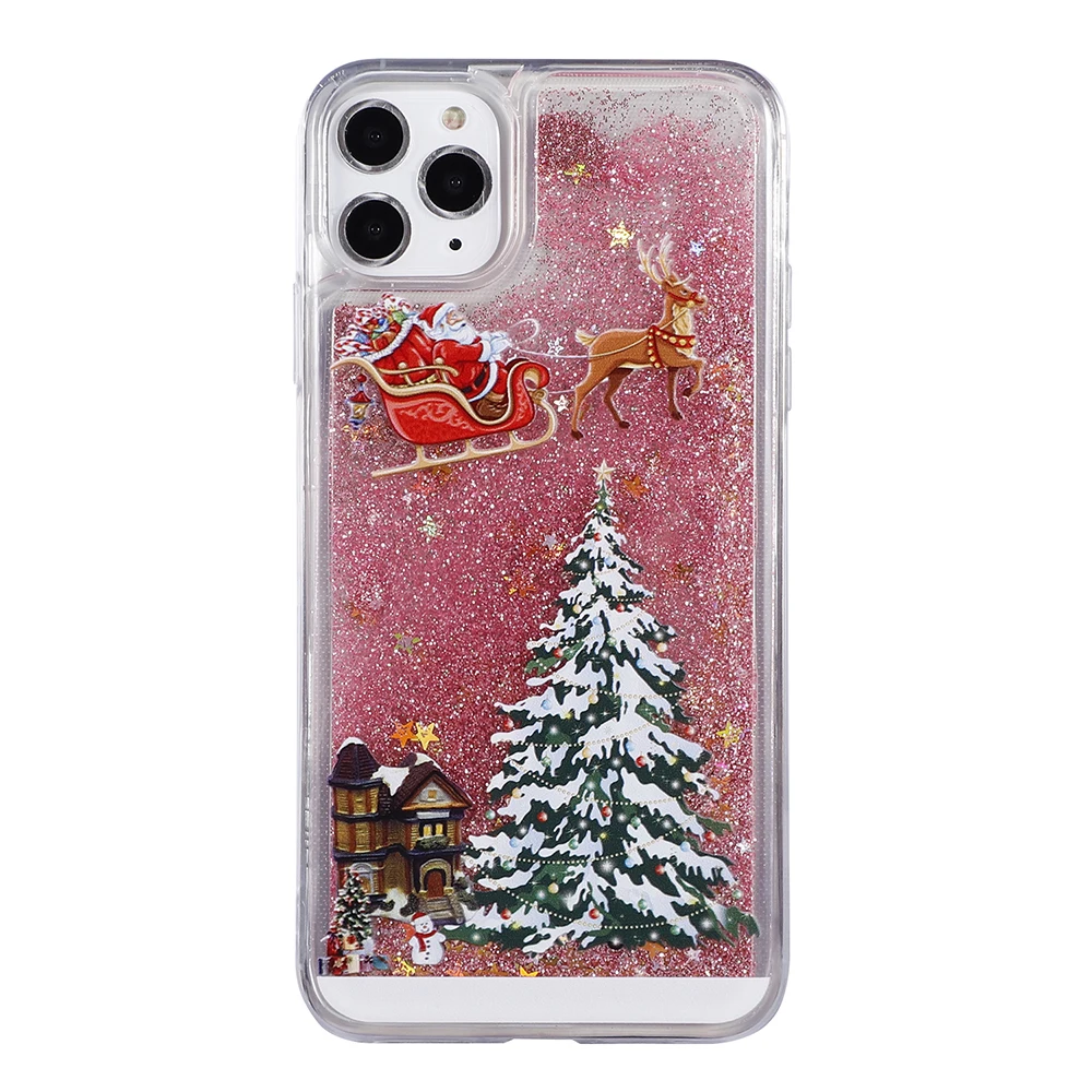 Dynamic Liquid Quicksand Christmas Phone Case For iPhone 11 Pro XS Max X XR 6 6S 7 7Plus 8 8Plus Bling Hard PC Back Cover |